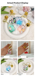 Vue détaillée des porte-clés panda en forme de glace avec paillettes en rose, rouge et bleu