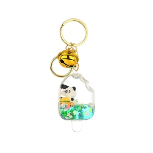 Porte-clés panda en forme d'esquimau avec paillettes bleues et petite clochette dorée