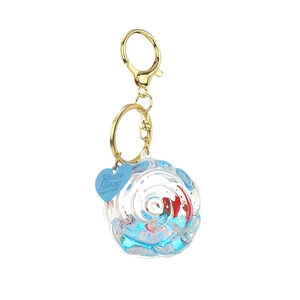 Rose shaped liquid quicksand keychain with acrylic blue and red flower petals charm