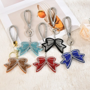 Bowknot Keychain Sparkling Rhinestone Alloy Zinc PU Leather Bag Charm Fashion Accessories For Women Car Key Ring