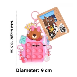 Pink Teddy Island silicone pop-it keychain with dimensions 13.5cm length and 11cm height