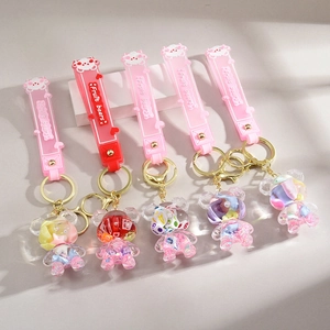 Cute liquid bear keychains in five colors with fruit straps and golden metal rings