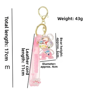 Detailed size specifications of the creative pink liquid bear keychain and wristband