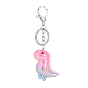 Gradient glowing acrylic cartoon dinosaur keychain with silver metal ring and lobster clasp