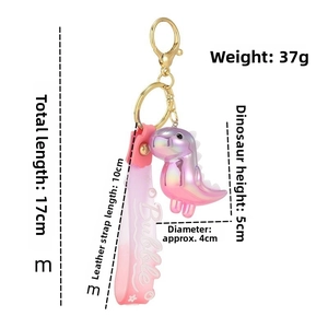 Detailed size specifications of the gradient luminous dinosaur keychain and pink PVC lanyard