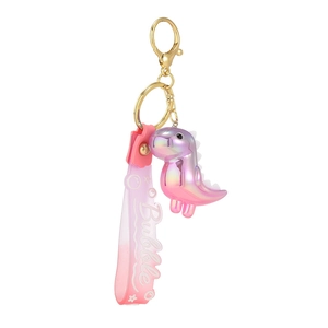 Luminous gradient pink and purple dinosaur keychain with silicone wristlet and gold hardware