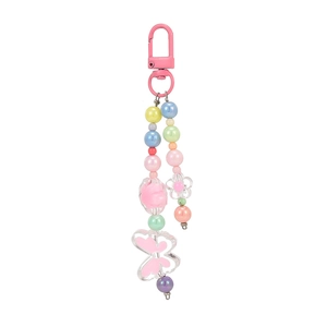 Handmade colorful acrylic butterfly and flower beaded keychain with pink lobster clasp