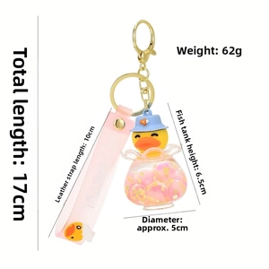 Detailed dimensions of yellow duck liquid charm keychain with measurements and weight info