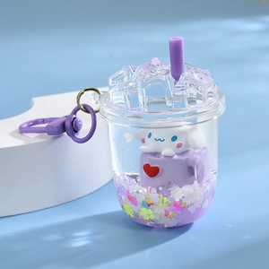 Sanrio Cinnamoroll liquid quicksand keychain in creative milk tea cup shape