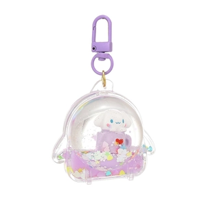 Cinnamoroll liquid quicksand keychain with purple hook and colorful heart glitter