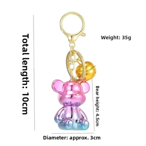 Pink and purple gradient acrylic bear keychain with detailed size measurements