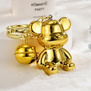 Electroplated Acrylic Bear Keychain With Bell Gradient Metallic Finish Bag Pendant Cartoon Trendy Accessory