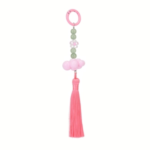 Traditioneller chinesischer rosa Quastenanhänger mit grünen Perlen und floralem Charme-Zubehör