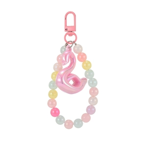 Chic iridescent acrylic swan beaded charm with colorful beads and pink metal clasp