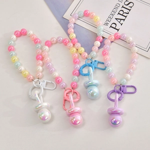 Colorful acrylic pacifier beaded keychain set with pearlescent finish and metal clips