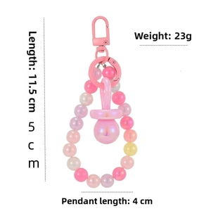 Pink acrylic candy bead keychain dimensions showing 11.5cm total length and 23g weight
