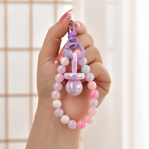 Colorful acrylic candy bead keychain with soft pastel beads and pacifier charm