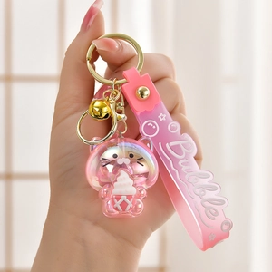 Cartoon Cat Ice Cream Keychain Gradient Acrylic Resin Bag Pendant With Silicone Wrist Strap And Golden Bell