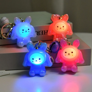 Creative LED glowing rabbit keychains in four colors with bells for backpack charms