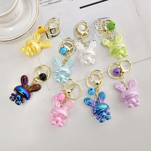 Set of 8 colorful acrylic bunny keychains with LOVE engraving on ears and gold clasps