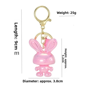 Detailed view showing dimensions and weight of the pink LOVE rabbit acrylic keychain