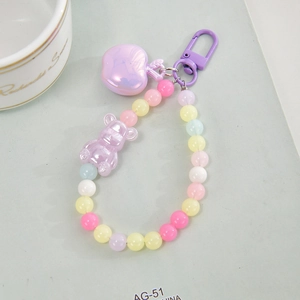 Portachiavi fatto a mano con perle macaron e ciondolo orso viola per borse o chiavi