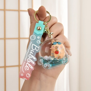 Creative Capybara liquid quicksand keychain with blue liquid and bubble silicone strap