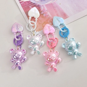 Iridescent Bear Keychain Heart Lock Acrylic Pearlescent Bag Pendant Cute Trendy Kawaii Accessory For Women Girls