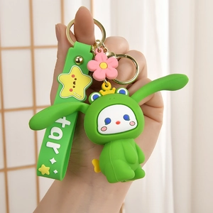 Cartoon Rabbit Silicone Keychain Squeeze Toy Novelty Stress Relief Bag Pendant Alloy Ring Gift