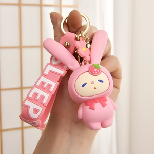 Cartoon Bunny Keychain Silicone Squeeze Toy Stress Relief Bag Pendant Kawaii Animal Gift Women