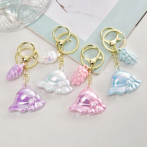 Iridescent Pearlized Bow Hat And Grape Pendant Keychain Sweet Resin Acrylic Fashion Bag Charm For Women Girls Novelty
