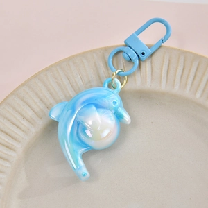 Iridescent Dolphin Keychain Acrylic Resin Gradient Artificial Pearl Luster Cute Animal Bag Charm Pendant For Backpack Accessory