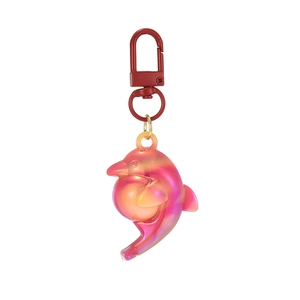 Cute acrylic dolphin pendant with colorful gradient finish and red metal clasp