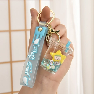Portachiavi tazza di bubble tea con stella galleggiante e cinturino blu