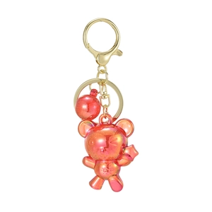 Chic acrylic bear keychain with gradient electroplated finish and golden metal bell