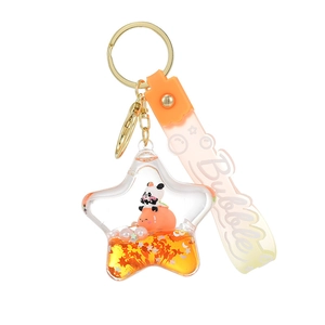 Creative panda floating liquid sand keychain in star shape with orange strap
