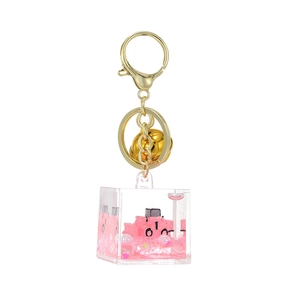 Pink submarine liquid quicksand keychain with gold metal buckle and sequins