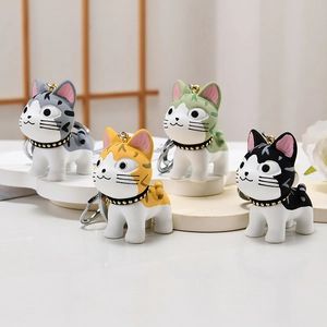 Cute Cartoon Cat Keychain Resin Simulation Animal Doll Bag Charm With Bell Metal Ring Kawaii Gift Kids Students