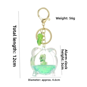 Detailed size specifications for the green fox liquid quicksand alarm clock keychain