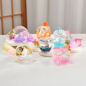 Quicksand liquid keychains with colorful charms and silicone Bubble wrist straps
