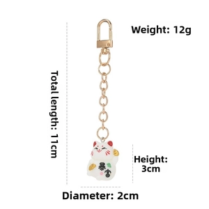 Détail du porte-clés chat porte-bonheur Maneki Neko avec dimensions et texte