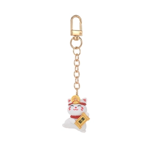 Creative lucky cat keychain with gold scroll and coin charm for wealth and prosperity