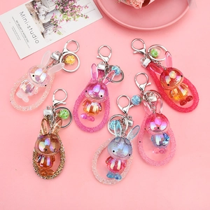Cute resin rabbit keychains set with glitter braided ropes in six gradient colors