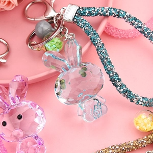 Acrylic faceted crystal rabbit keychain with rhinestone rope and star charm accessory