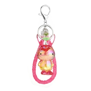 Gradient resin bunny keychain with pink glitter strap and silver lobster clasp