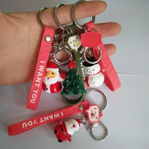 Christmas snowman and Santa keychain set with silicone wrist strap and metal hook