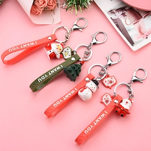 Cute Christmas snowman and Santa Claus PVC keychains with silicone straps for bag decor