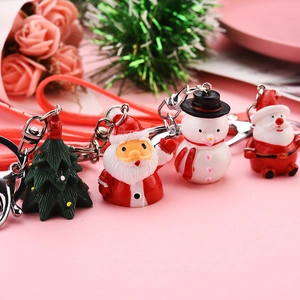 3D Cartoon Christmas Santa Claus Snowman Keychain PVC Resin Pendant With Metal Ring For Bag Hanging Ornament Holiday