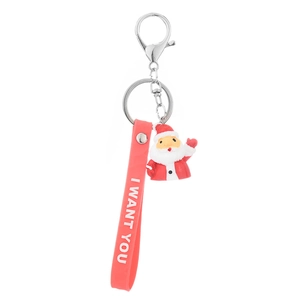 Cute Santa Claus keychain with red silicone strap and silver metal lobster clasp for bags