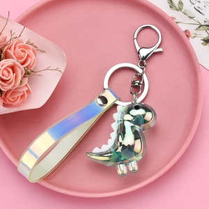 Cute gradient laser acrylic dinosaur keychain with wrist strap and silver lobster clasp